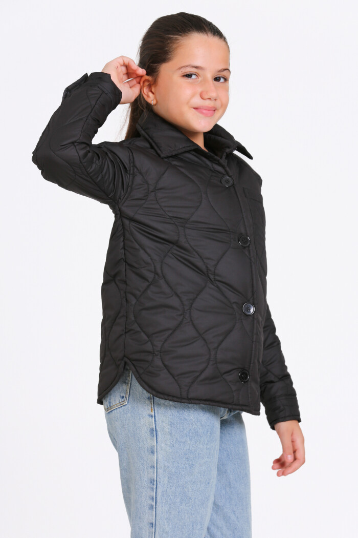 Kız Çocuk Siyah Kapitone Mevsimlik 7-12 Yaş Mont - 23242-4