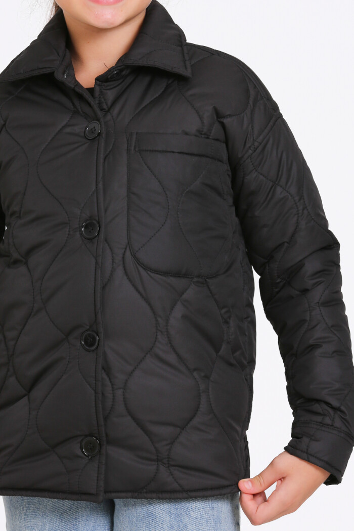 Kız Çocuk Siyah Kapitone Mevsimlik 7-12 Yaş Mont - 23242-4