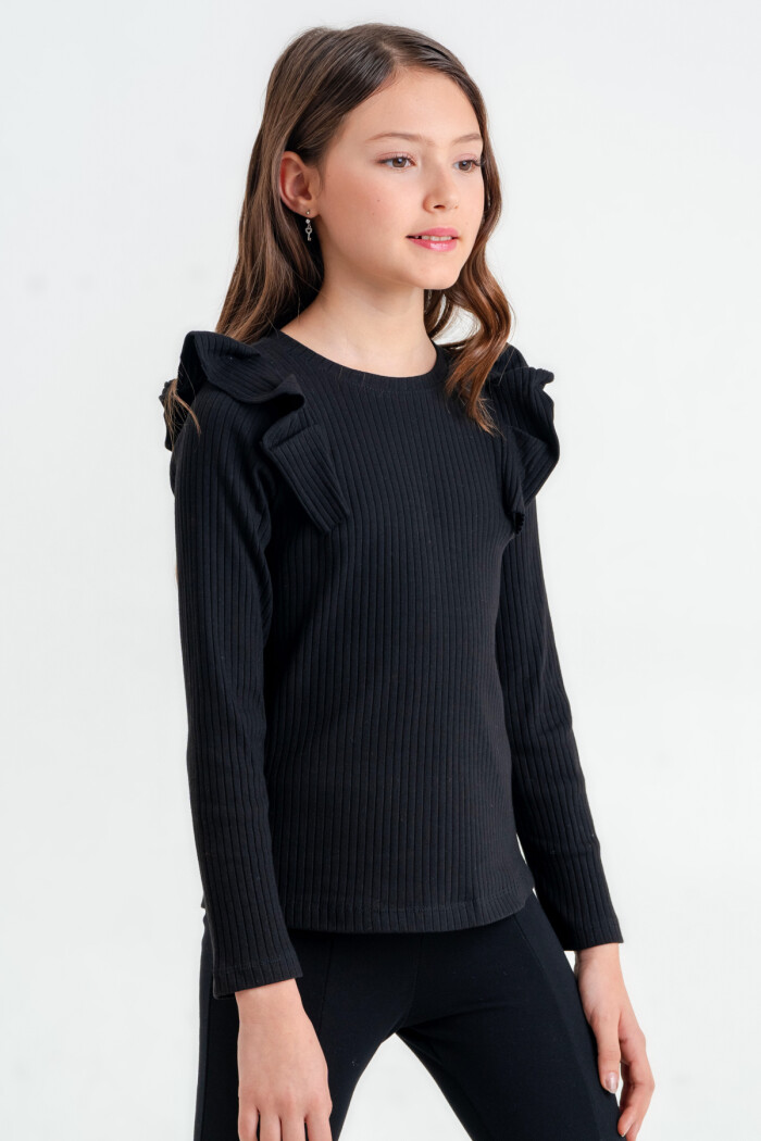 Kız Çocuk Siyah Pileli 4-12 Yaş Badi - 23326-1