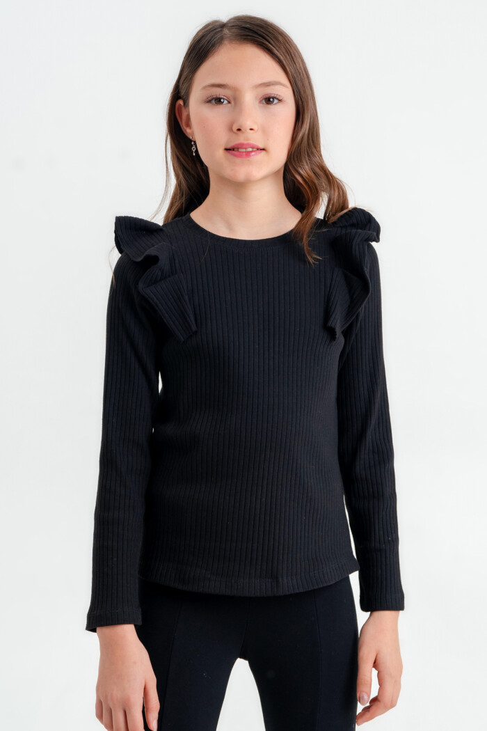 Kız Çocuk Siyah Pileli 4-12 Yaş Badi - 23326-1