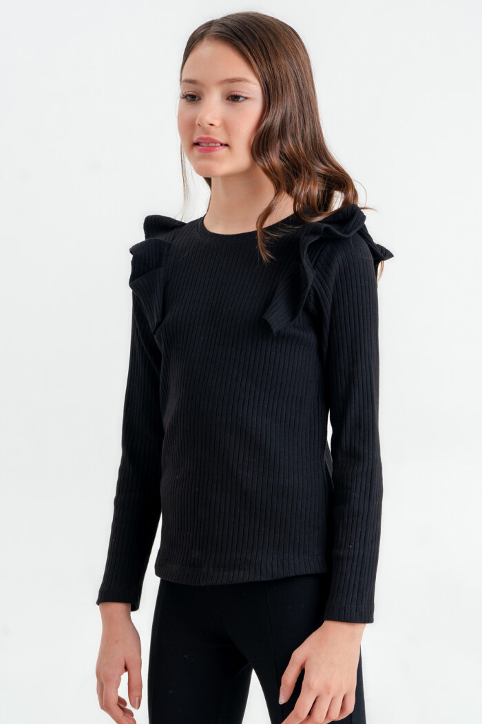 Kız Çocuk Siyah Pileli 4-12 Yaş Badi - 23326-1