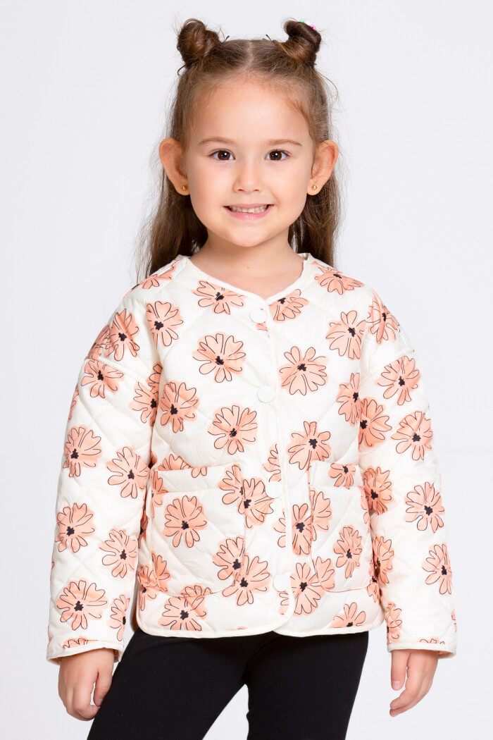 Kız Çocuk Turuncu Çiçek Desenli 1-6 Yaş Mont - 23238-2