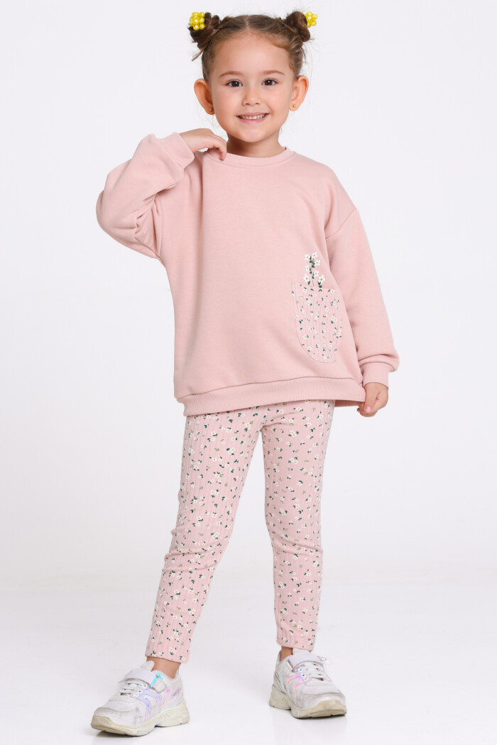 Kız Çocuk Yavru Ağzı Çiçek Desenli 1-5 Yaş Takım - 23276-2