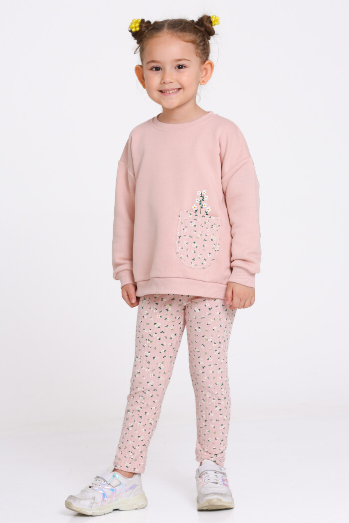 Kız Çocuk Yavru Ağzı Çiçek Desenli 1-5 Yaş Takım - 23276-2