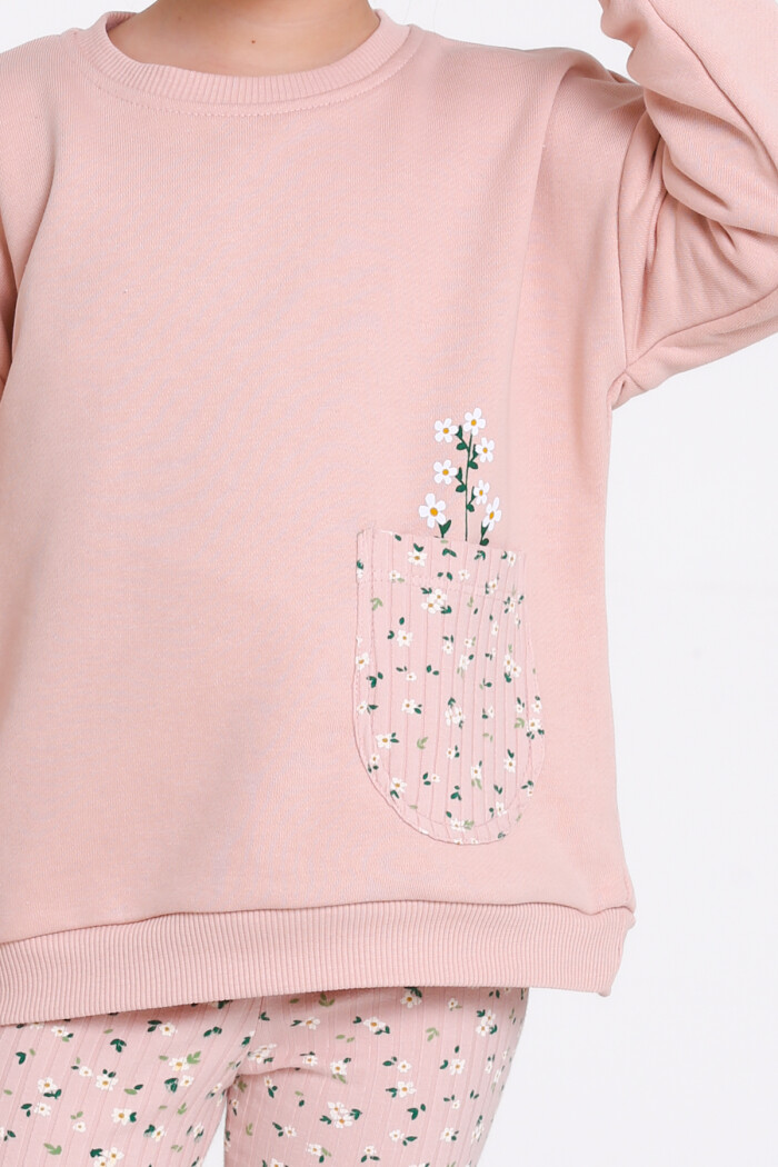 Kız Çocuk Yavru Ağzı Çiçek Desenli 1-5 Yaş Takım - 23276-2