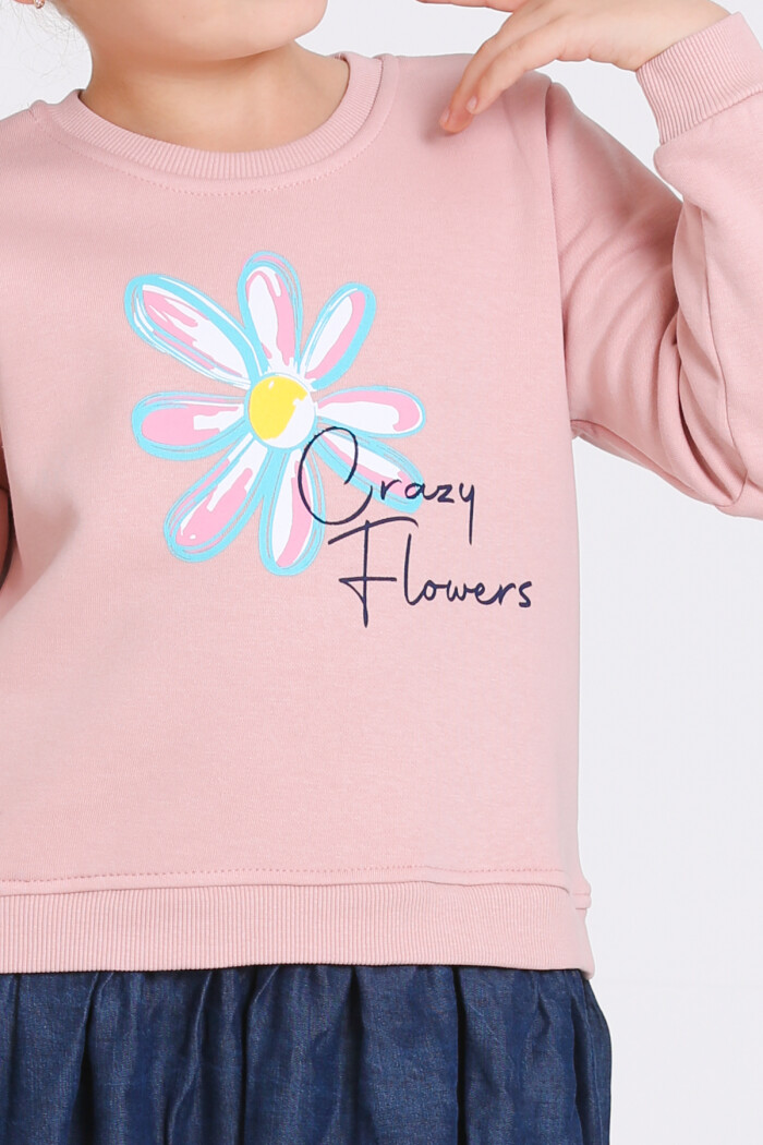 Kız Çocuk Yavru Ağzı Crazy Flowers Baskı 5-9 Yaş Elbise - 23179-2