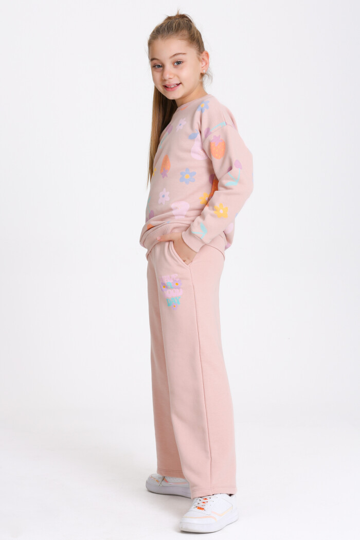 Kız Çocuk Yavru Ağzı Desenli 3-7 Yaş Takım - 23279-4