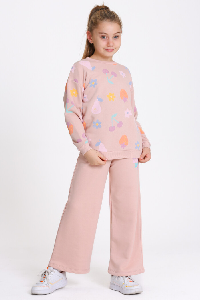 Kız Çocuk Yavru Ağzı Desenli 3-7 Yaş Takım - 23279-4