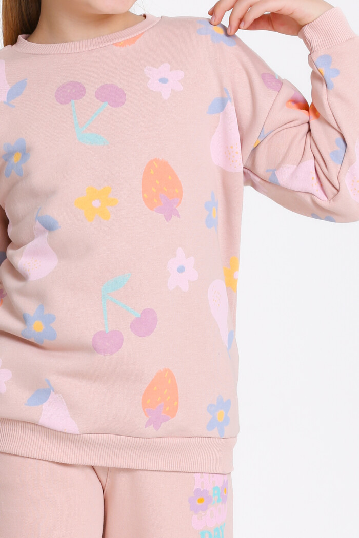 Kız Çocuk Yavru Ağzı Desenli 3-7 Yaş Takım - 23279-4