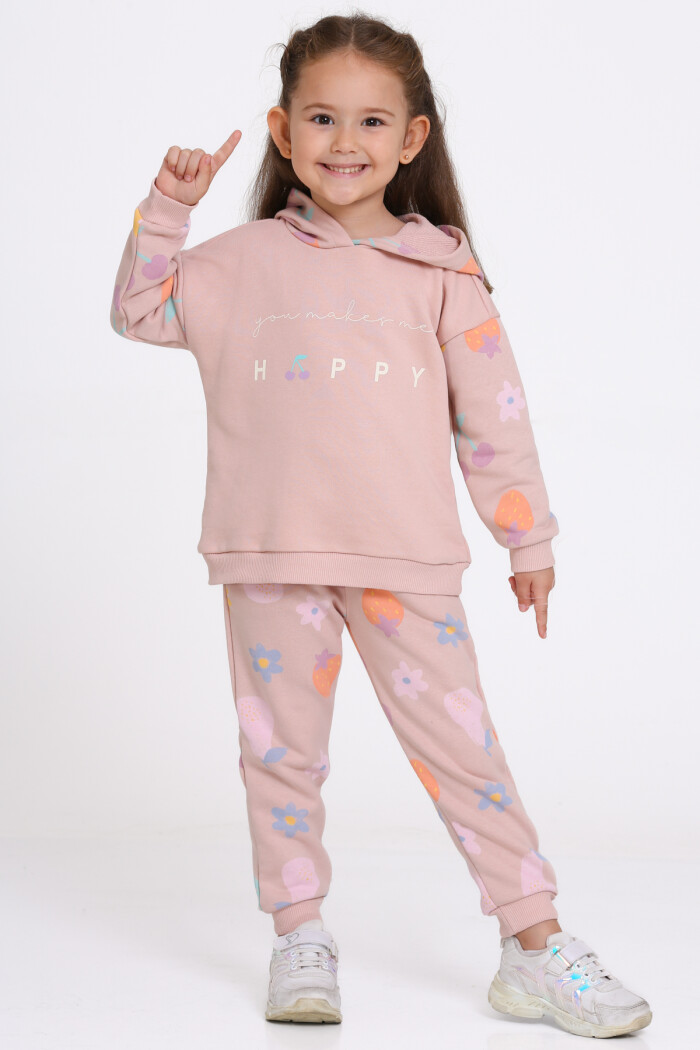 Kız Çocuk Yavru Ağzı Happy Baskı 1-5 Yaş Takım - 23277-1