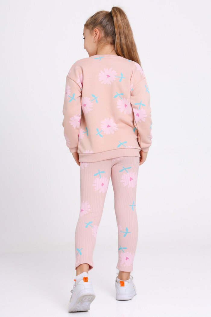 Kız Çocuk Yavru Ağzı Kalpli Papatya Desenli 3-7 Yaş Takım - 23275-2