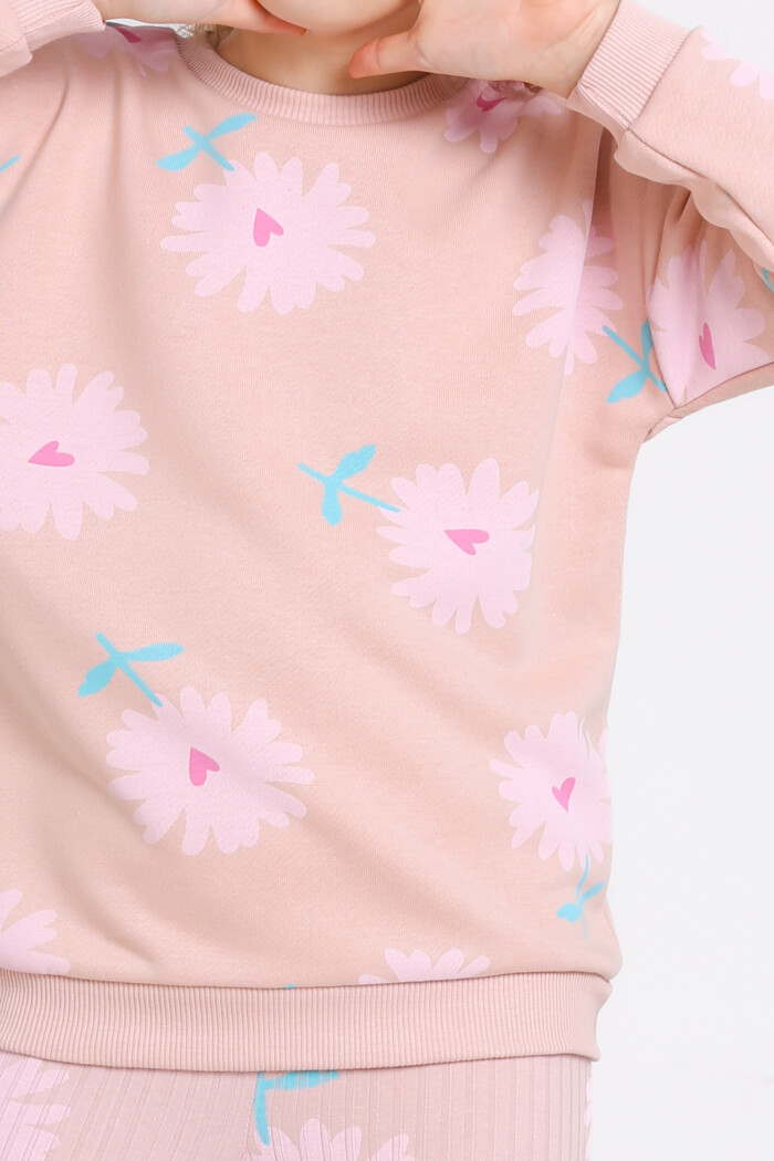 Kız Çocuk Yavru Ağzı Kalpli Papatya Desenli 3-7 Yaş Takım - 23275-2