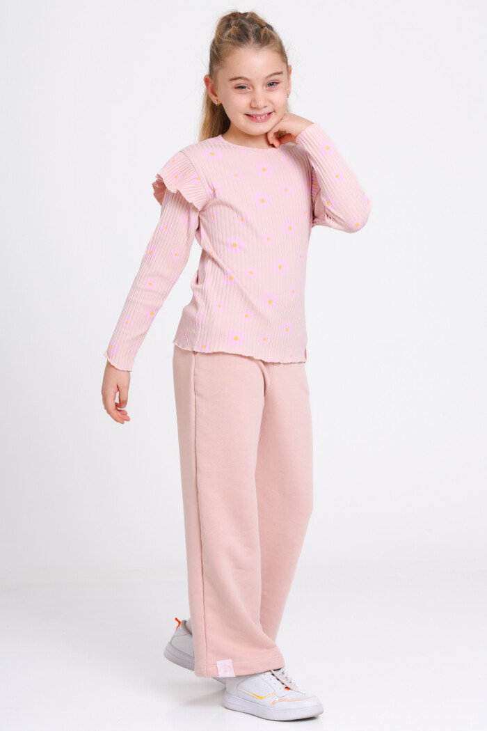 Kız Çocuk Yavru Ağzı Papatya Desenli 3-7 Yaş Takım - 23270-2