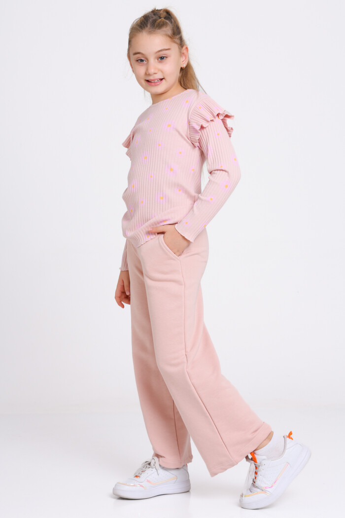 Kız Çocuk Yavru Ağzı Papatya Desenli 3-7 Yaş Takım - 23270-2