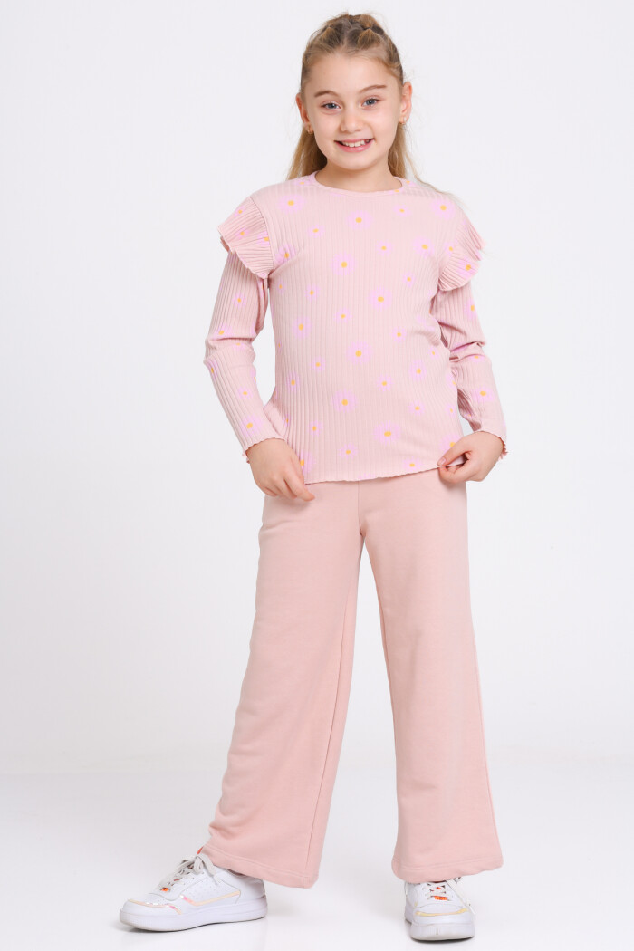 Kız Çocuk Yavru Ağzı Papatya Desenli 3-7 Yaş Takım - 23270-2