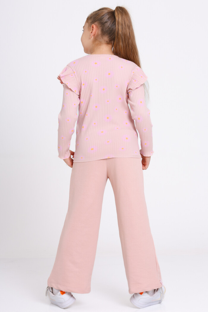 Kız Çocuk Yavru Ağzı Papatya Desenli 3-7 Yaş Takım - 23270-2