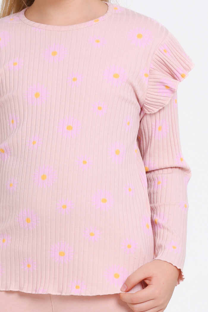 Kız Çocuk Yavru Ağzı Papatya Desenli 3-7 Yaş Takım - 23270-2