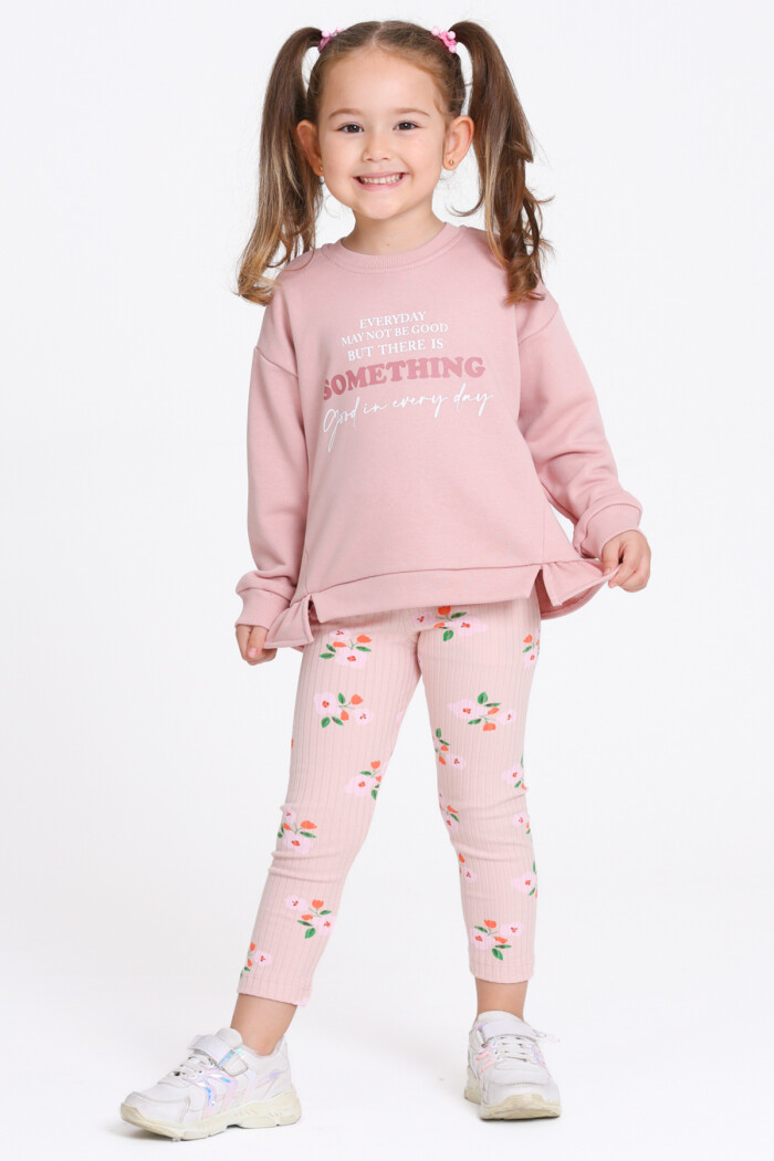 Kız Çocuk Yavru Ağzı Something Baskı 1-5 Yaş Takım - 23280-2