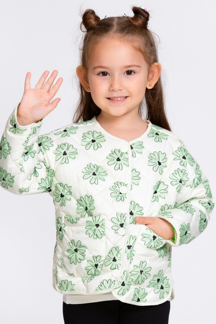 Kız Çocuk Yeşil Çiçek Desenli 1-6 Yaş Mont - 23238-4