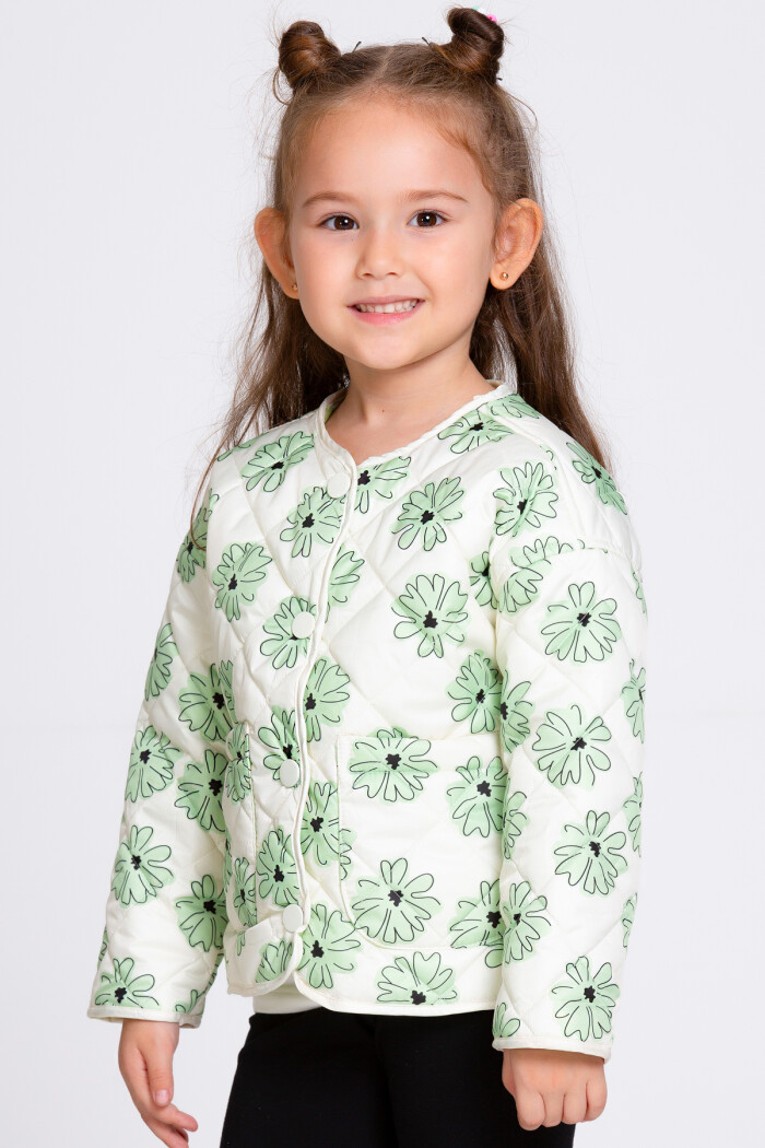 Kız Çocuk Yeşil Çiçek Desenli 1-6 Yaş Mont - 23238-4