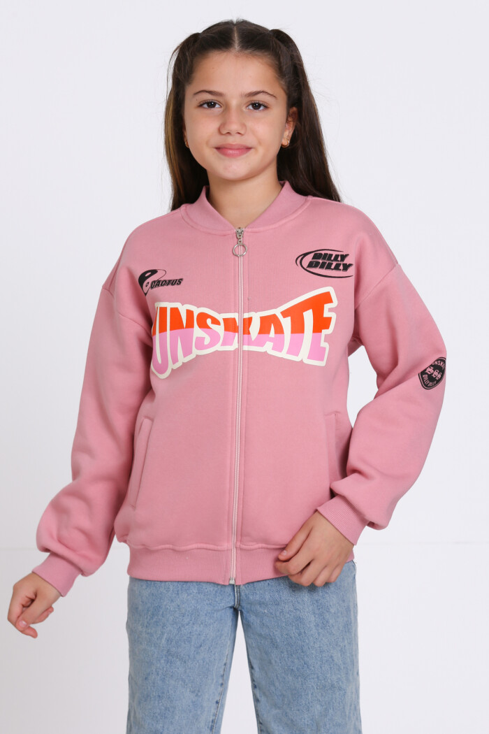 Kız Çocuk Gül Kurusu Unserate Baskı 8-12 Yaş Hırka - 23212-1