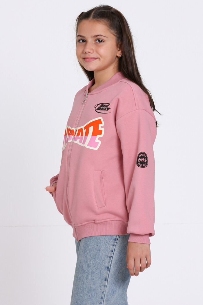 Kız Çocuk Gül Kurusu Unserate Baskı 8-12 Yaş Hırka - 23212-1