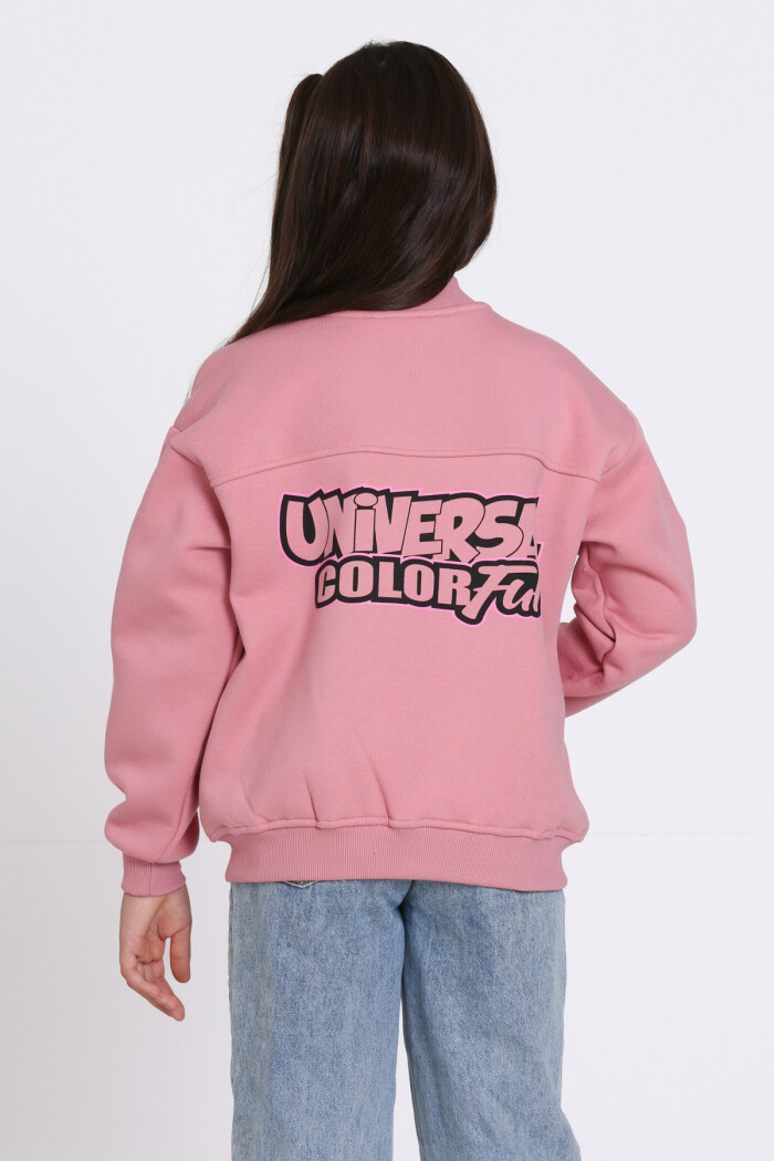 Kız Çocuk Gül Kurusu Unserate Baskı 8-12 Yaş Hırka - 23212-1