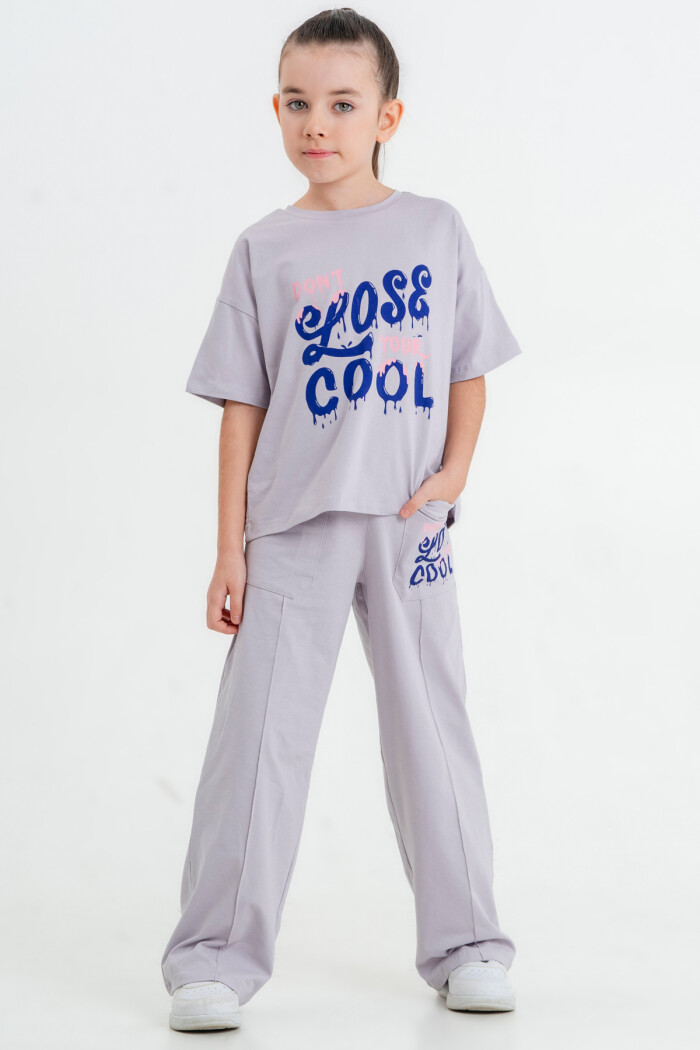Lila Dont Lose Your Cool Baskı 5-9 Yaş Takım - 2423-6