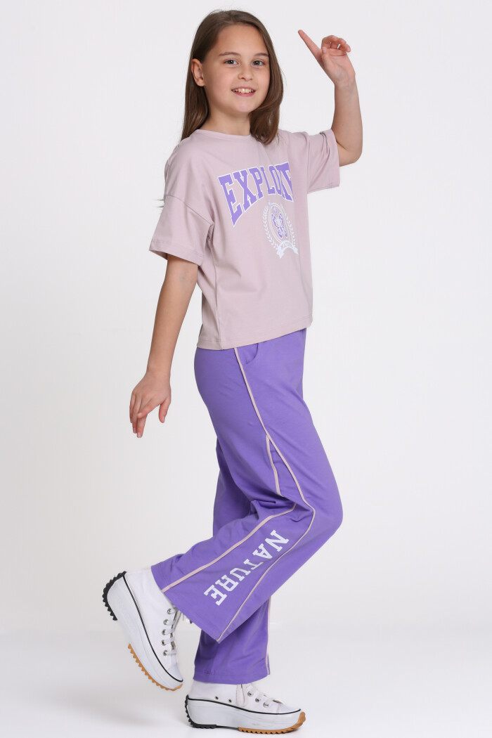 Lila Explore Baskılı 8-12 Yaş Takım - 2456-3