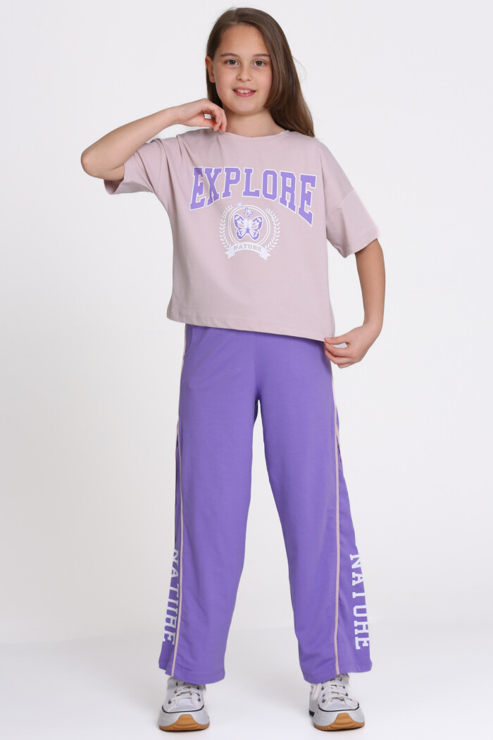 Lila Explore Baskılı 8-12 Yaş Takım - 2456-3