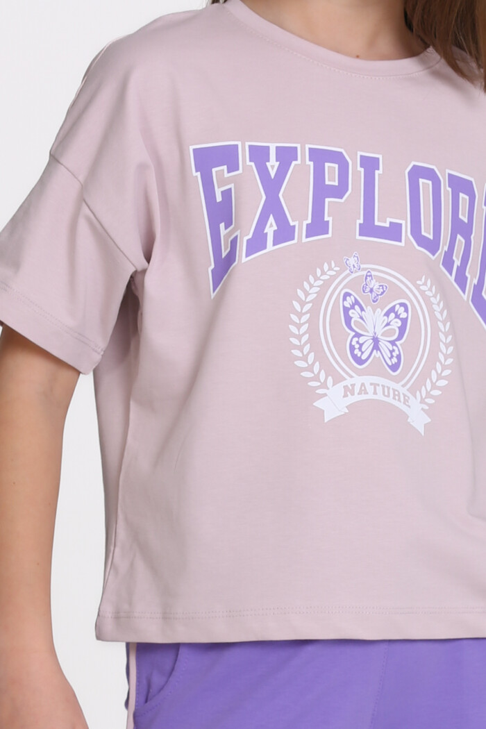 Lila Explore Baskılı 8-12 Yaş Takım - 2456-3