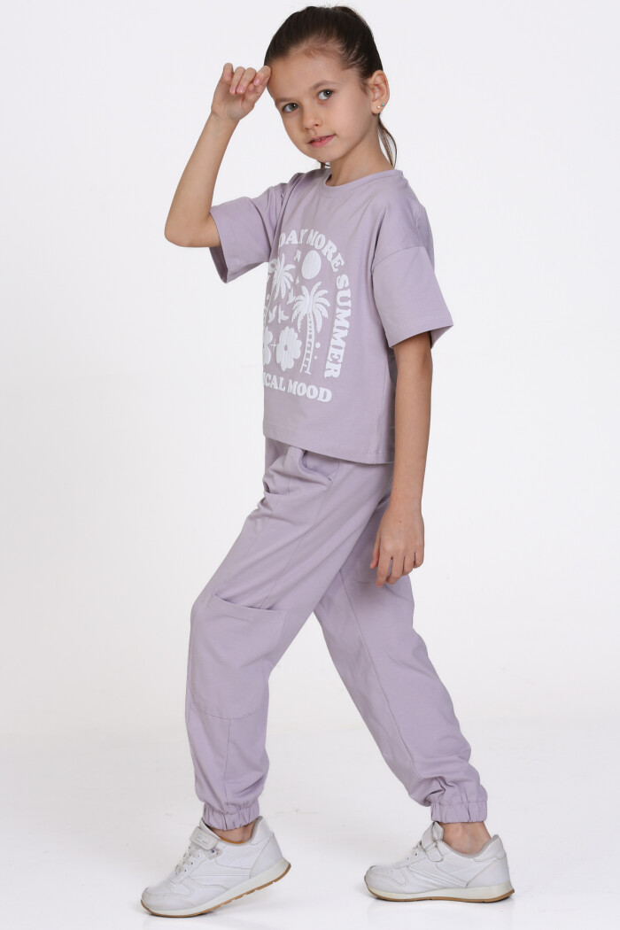 Lila Tropical Mood Baskılı 5-9 Yaş Takım - 2444-3