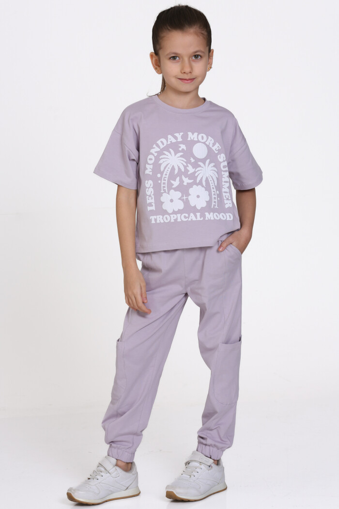 Lila Tropical Mood Baskılı 5-9 Yaş Takım - 2444-3