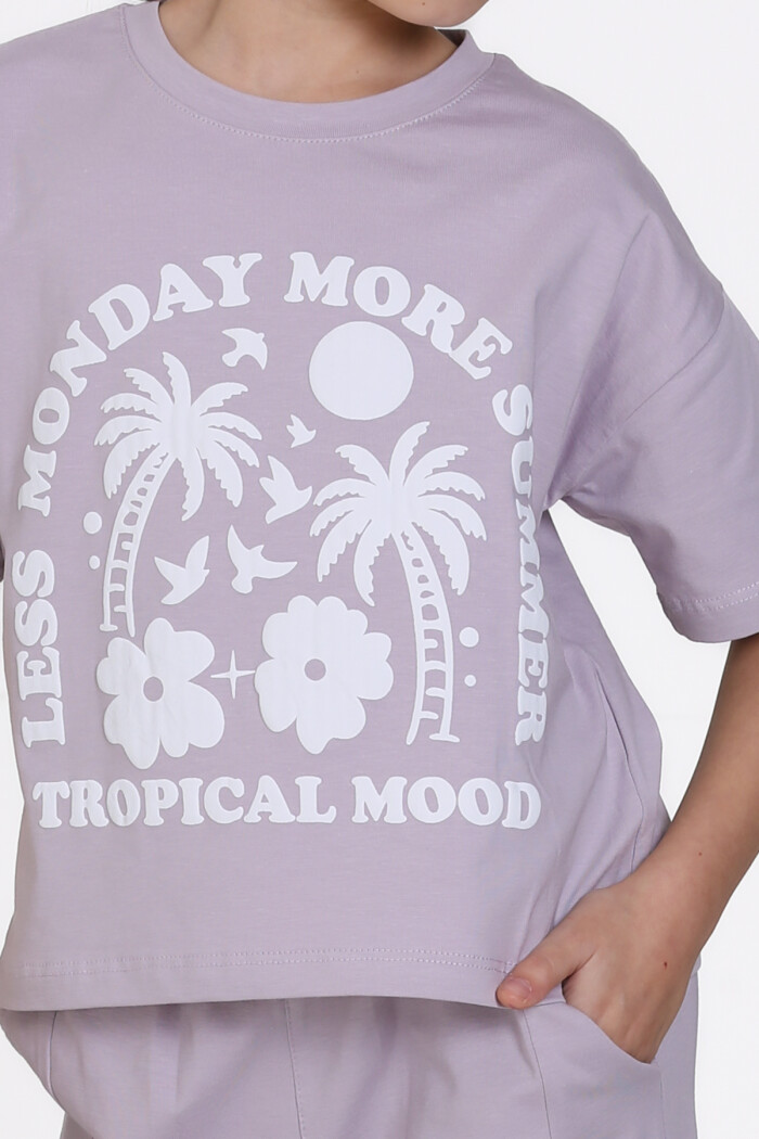 Lila Tropical Mood Baskılı 5-9 Yaş Takım - 2444-3