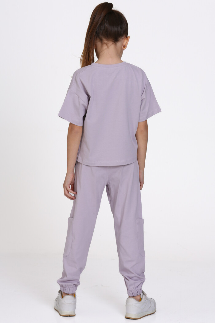 Lila Tropical Mood Baskılı 5-9 Yaş Takım - 2444-3