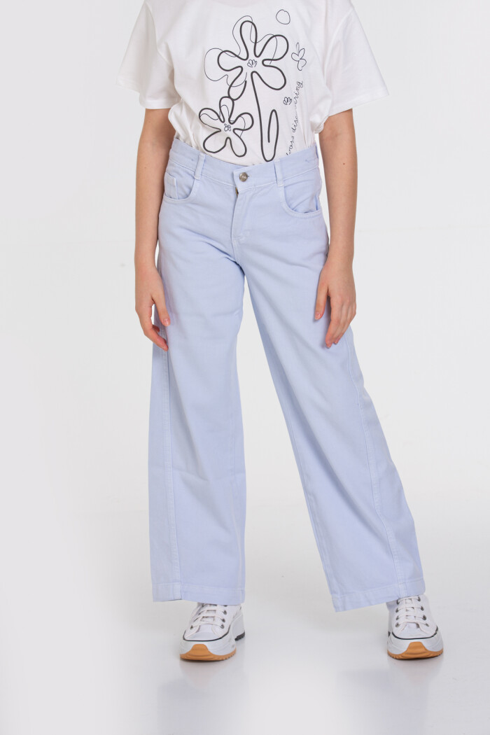 Mavi Bol Paça Gabardin 4-12 Yaş Pantolon - 23344-3