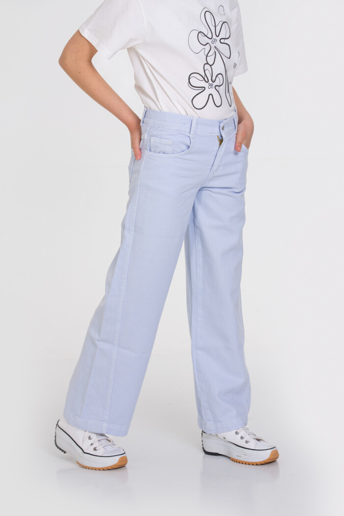 Mavi Bol Paça Gabardin 4-12 Yaş Pantolon - 23344-3