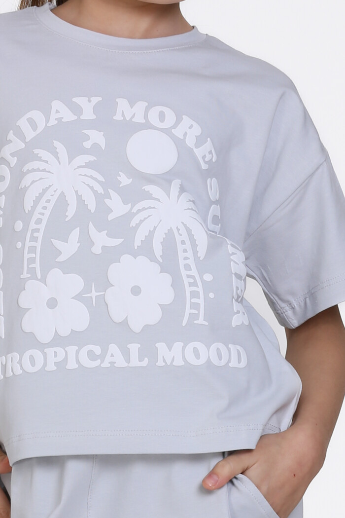 Mavi Tropical Mood Baskılı 5-9 Yaş Takım - 2444-4