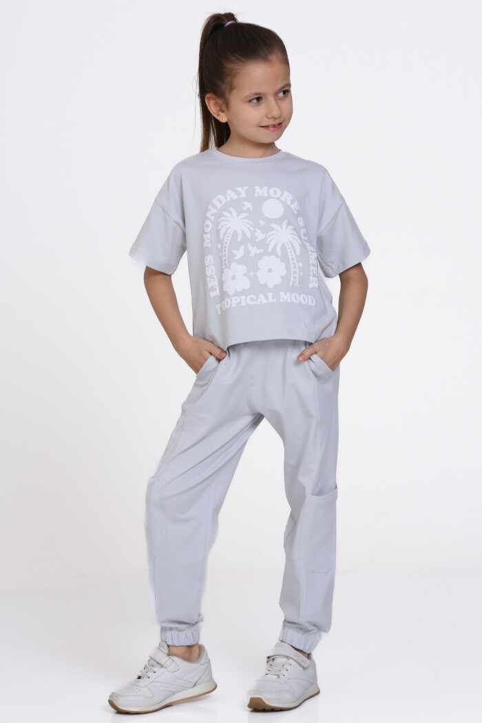 Mavi Tropical Mood Baskılı 5-9 Yaş Takım - 2444-4
