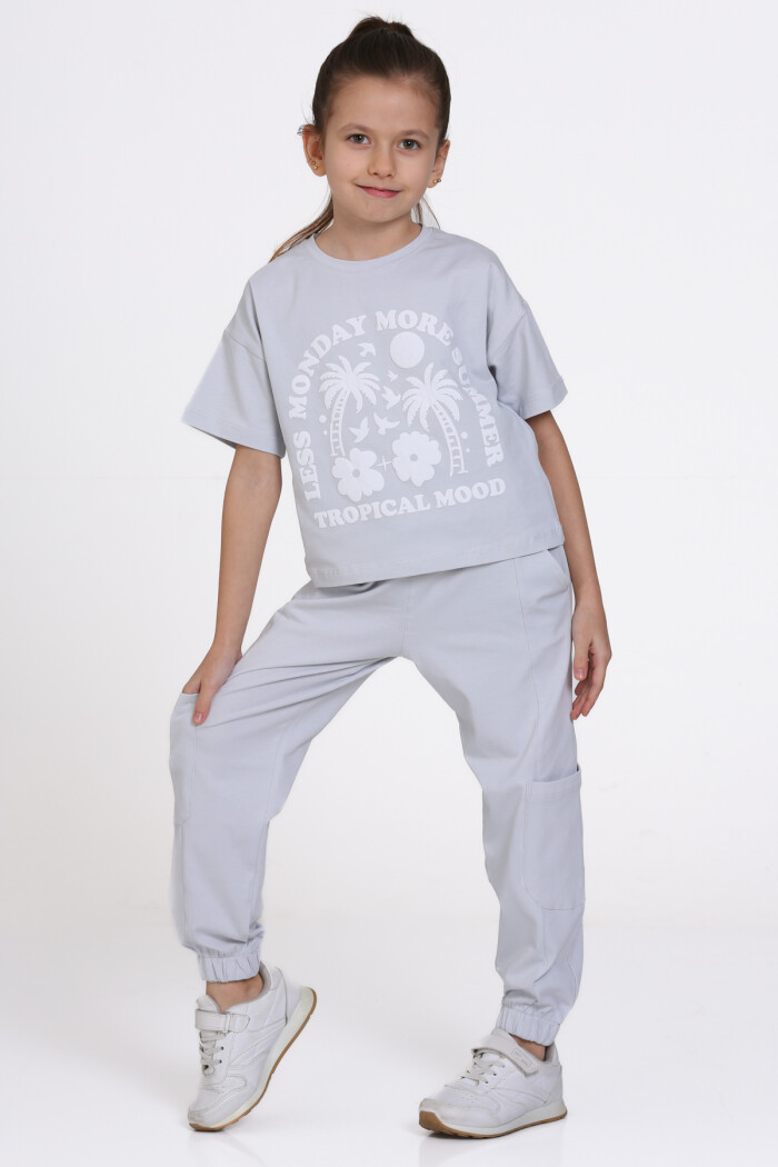 Mavi Tropical Mood Baskılı 5-9 Yaş Takım - 2444-4