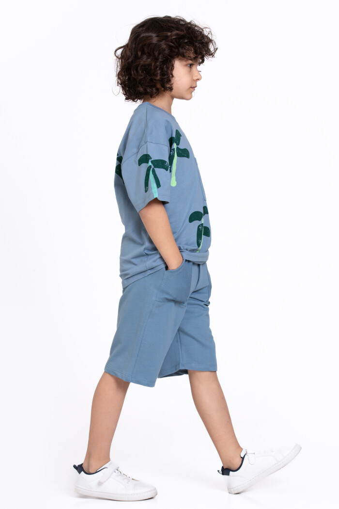Mavi Wild Palm Baskılı 5-9 Yaş Takım - 2436-2
