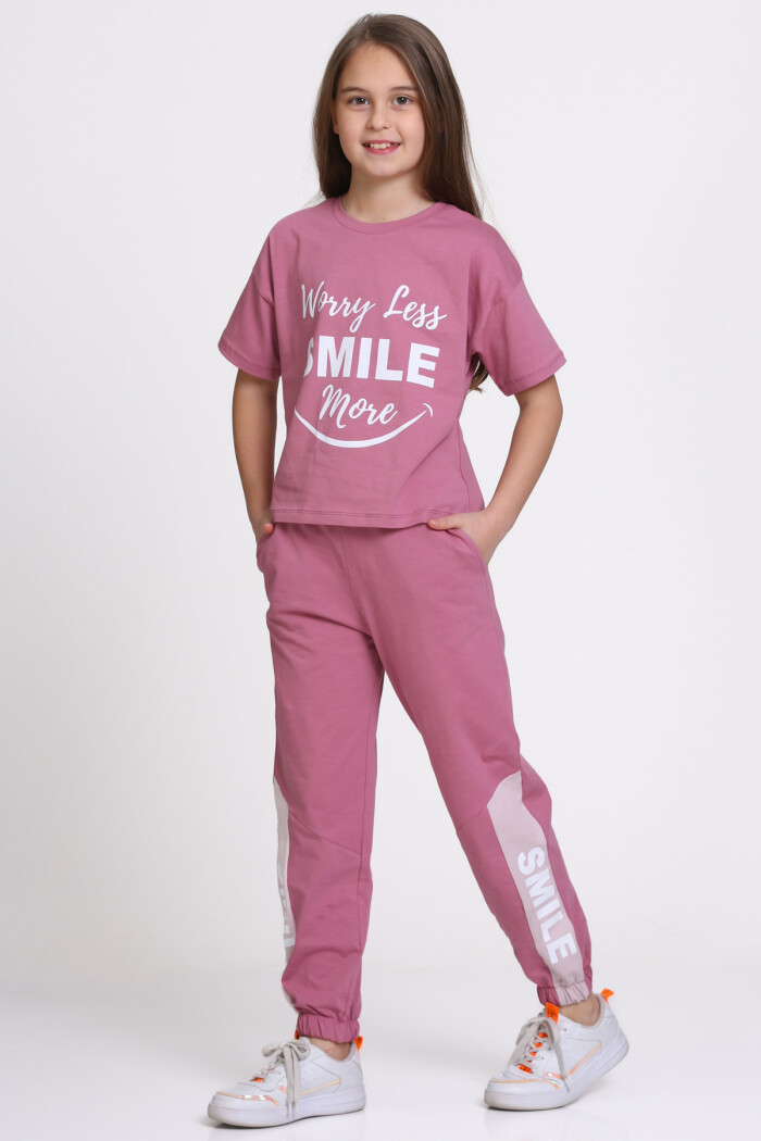 Mürdüm Wory Less Smile More Baskılı 5-9 Yaş Takım - 2442-3