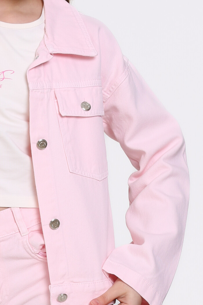 Pembe Gabardin Çift Cep 4-12 Yaş Ceket - 23348-3