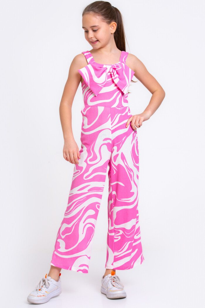 Pembe Lastik Askılı Bürümcük 5-9 Yaş Tulum - 2459-3