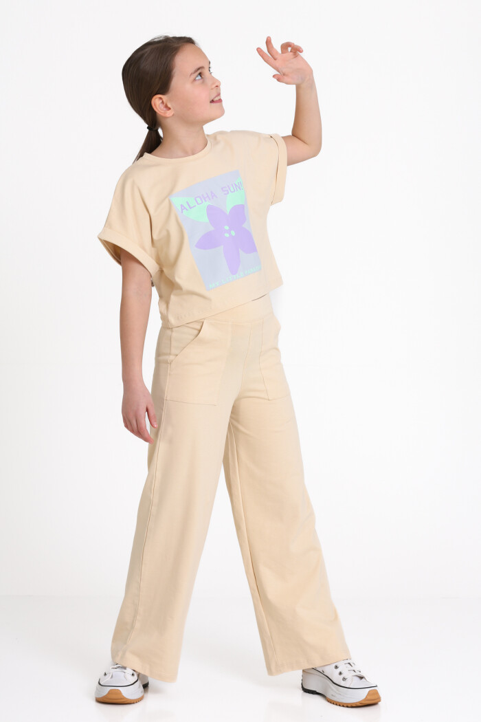 Bej Aloha Sun Baskı 5-9 Yaş Takım - 2453-1