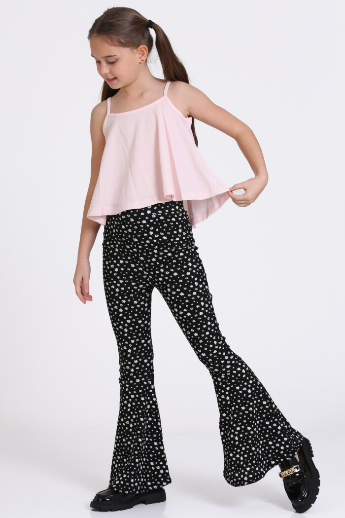 Pudra Bürümcük İp Askılı İspanyol Paça 5-8 Yaş Takım - 2418-1