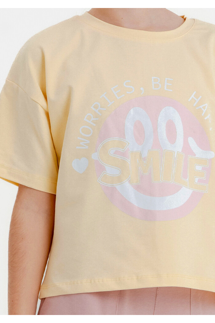 Sarı Smile Baskılı 5-9 Yaş Takım - 2413-1