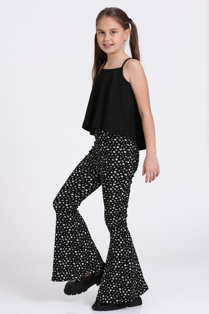 Siyah Bürümcük İp Askılı İspanyol Paça 5-8 Yaş Takım - 2418-4