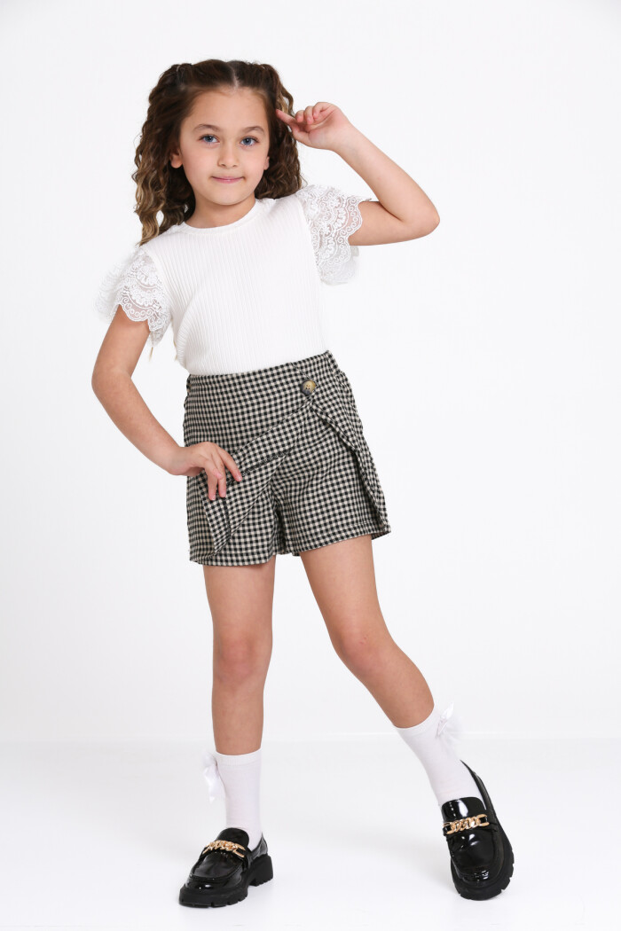 Siyah Dantel Kol Şort Etekli 5-9 Yaş Takım 2492-1