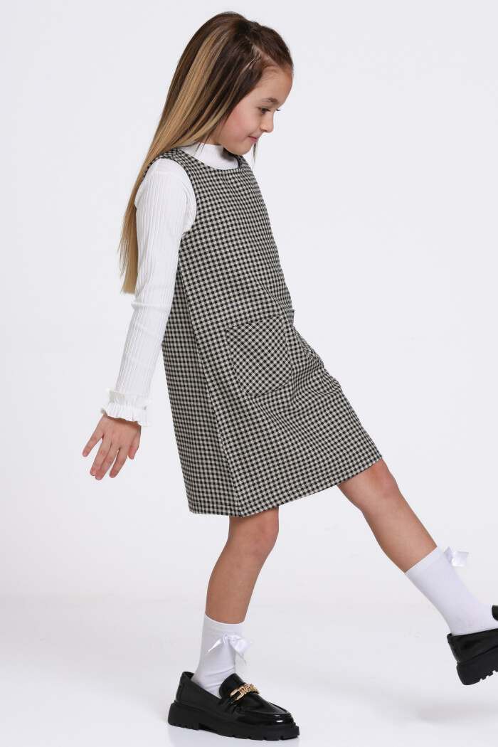 Siyah Ekose Badili 5-9 Yaş Elbise 23362-2